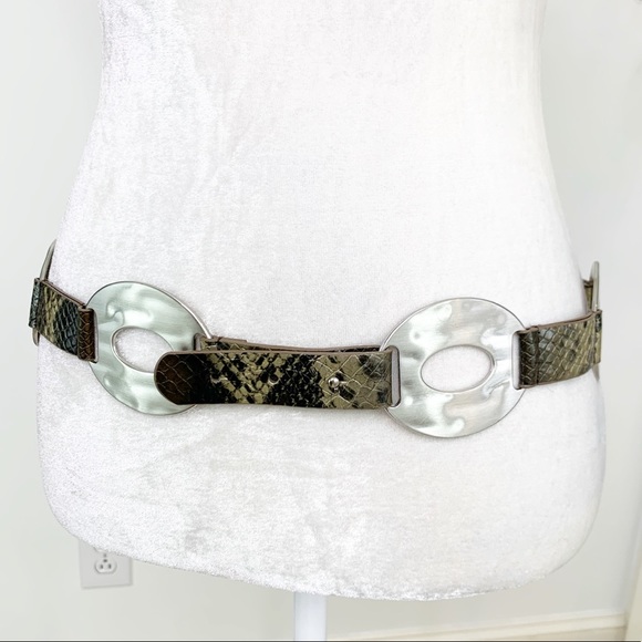Accessories - Boho Silver Oval Disc Snakeskin Adjustable Belt
